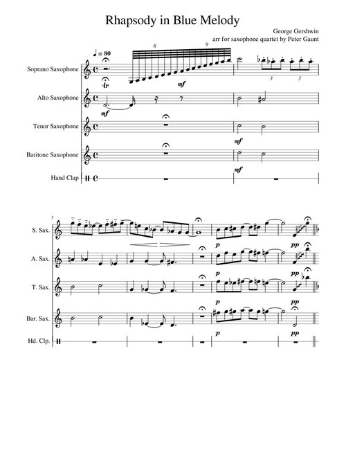Rhapsody in Blue Theme for saxophone quartet