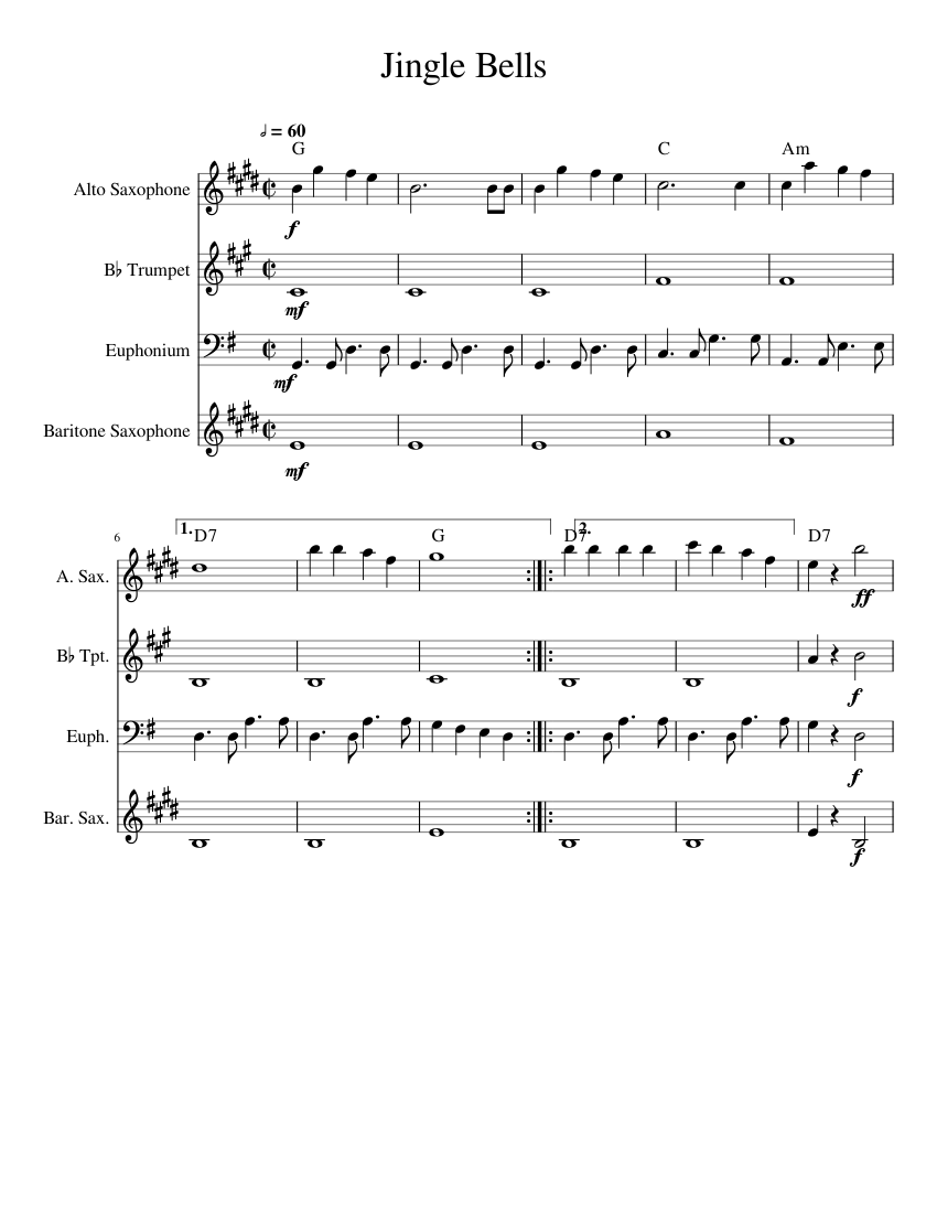 Jingle Bells Sheet music for Euphonium, Saxophone alto, Saxophone
