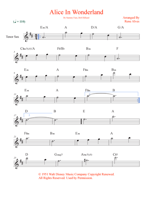 Alice In Wonderland (Arr. Rene Alves) - Bill Evans (Tenor Sax Solo)