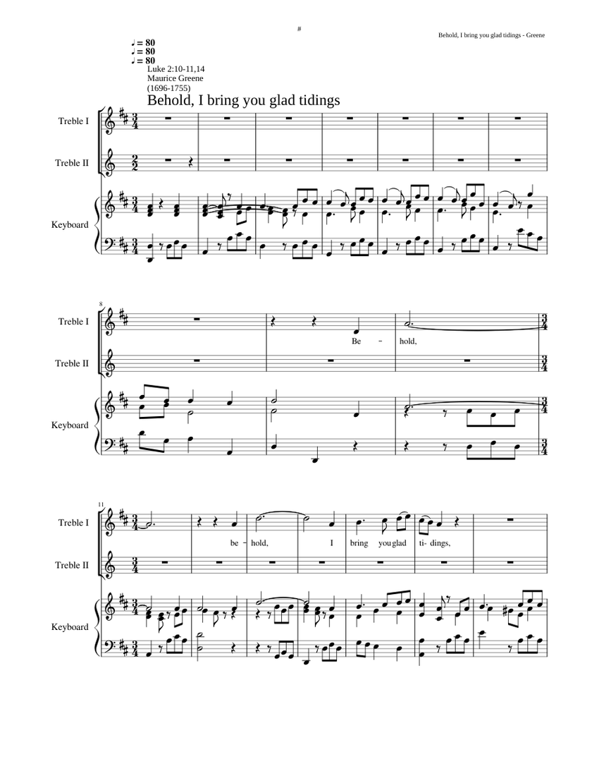 Behold I Bring You Glad Tidings Maurice Greene Sheet Music For