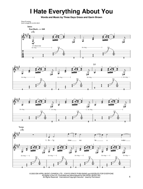 I Hate Everything About You - Three Days Grace (Guitar Tab Play-Along)