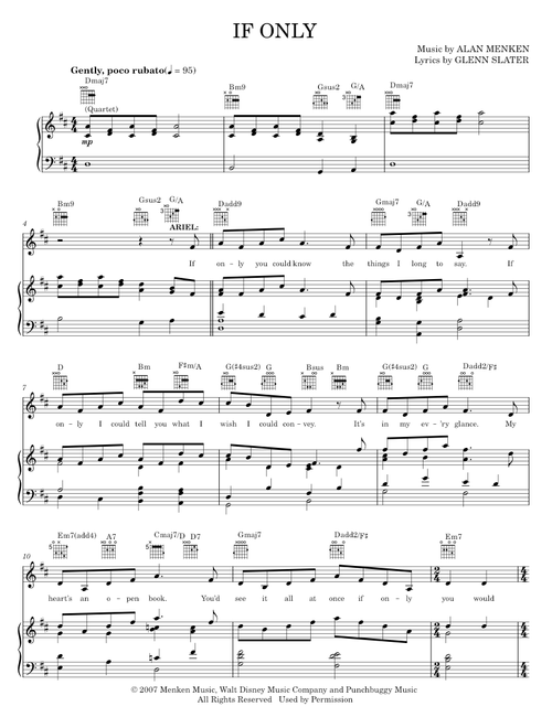 If Only (Quartet) (from The Little Mermaid: A Broadway Musical) - Alan Menken, The Little Mermaid Mu (Piano-Vocal-Guitar)