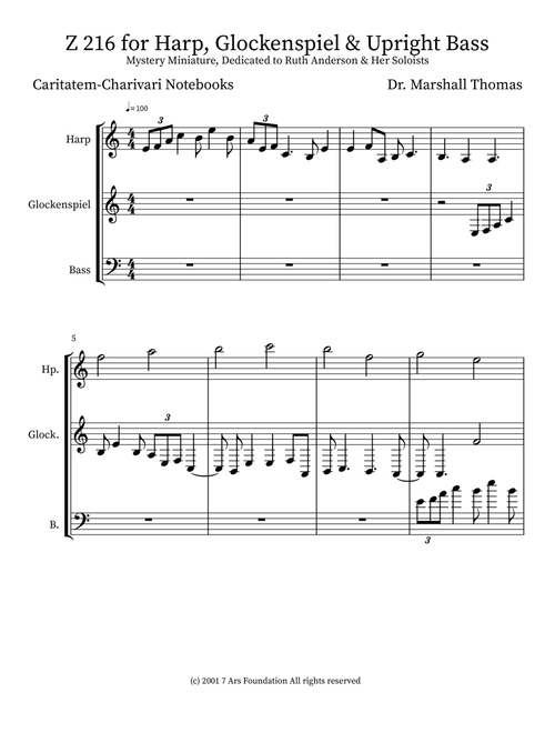 Z 216 for Harp, Glockenspiel & Upright Bass - Celebrity Chamber Players (Small Ensemble)