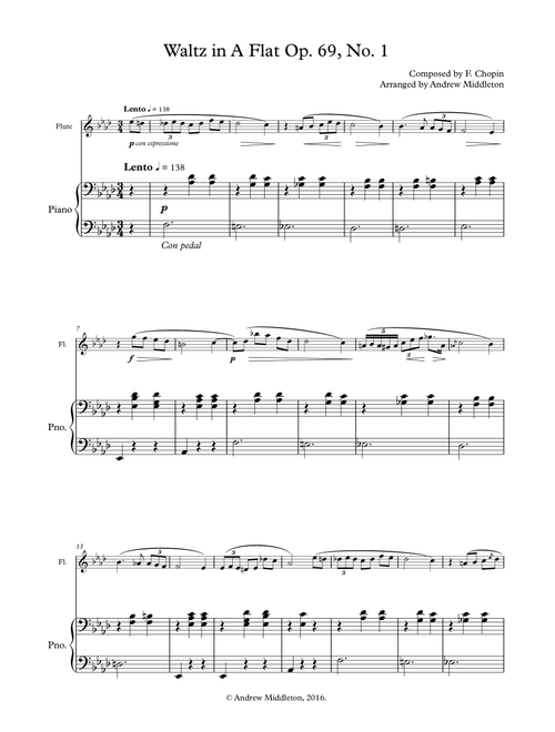 Waltz in A Flat Op. 69, No. 1 for Flute and Piano (Arr. Andrew Middleton) - Frederic Chopin (Flute and Piano)