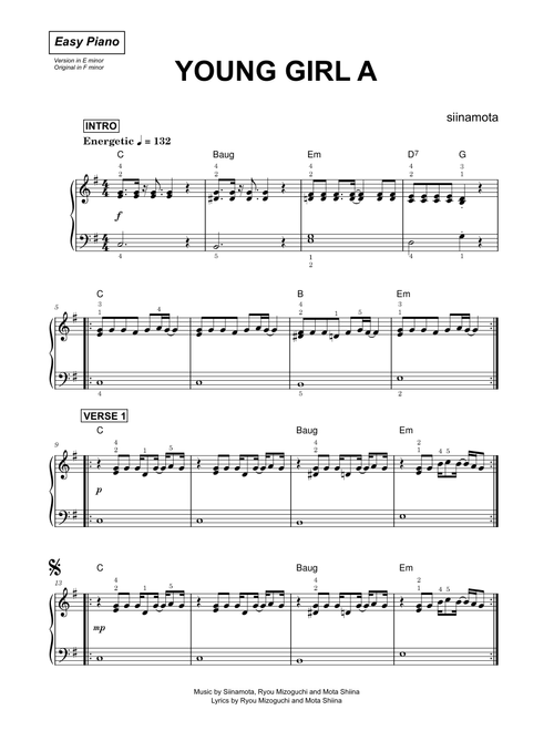 Young Girl A - siinamota (Easy Piano)