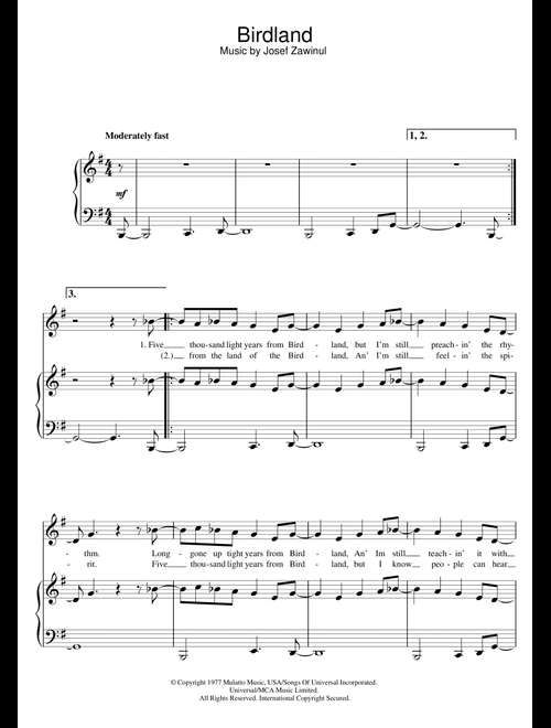 Birdland - The Manhattan Transfer (Piano-Vocal-Guitar)