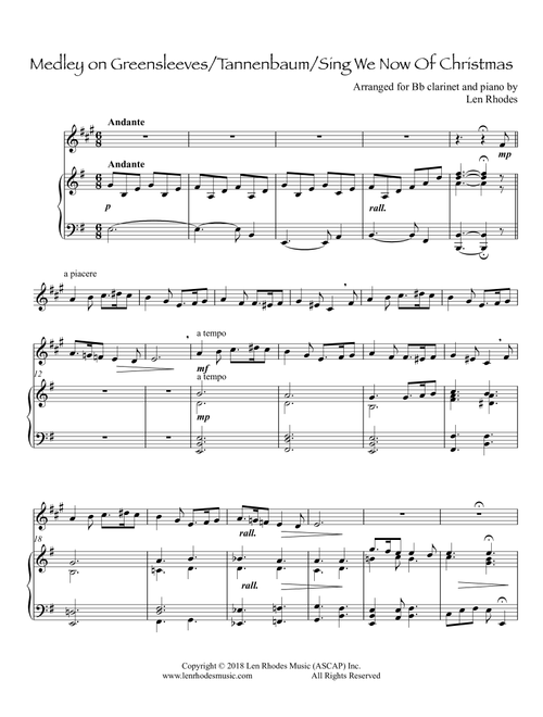 Tannenbaum - Greensleeves - Sing We Now of Christmas; a medley for Clarinet and Piano (Arr. Len Rhodes) (Clarinet and Piano)