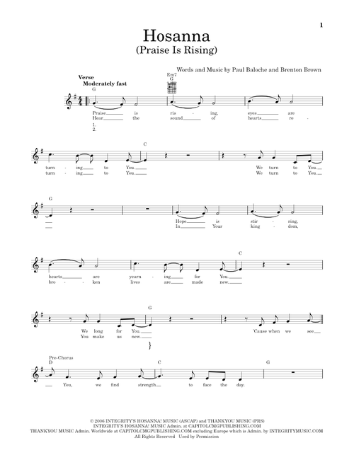 Hosanna (Praise Is Rising) - Brenton Brown (Easy Guitar)
