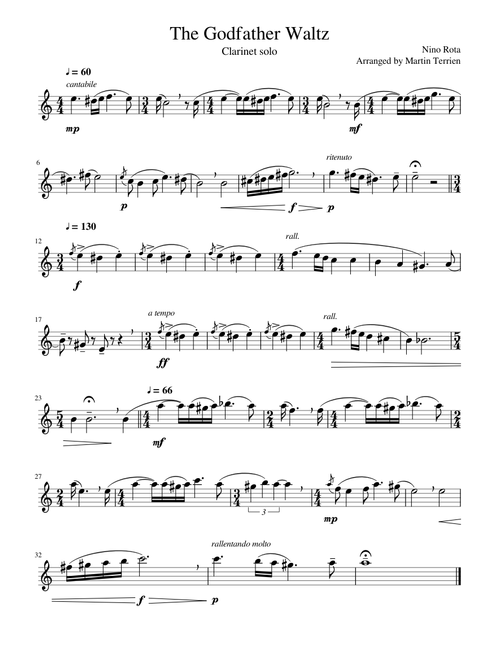 The Godfather Waltz (clarinet solo arrangement)