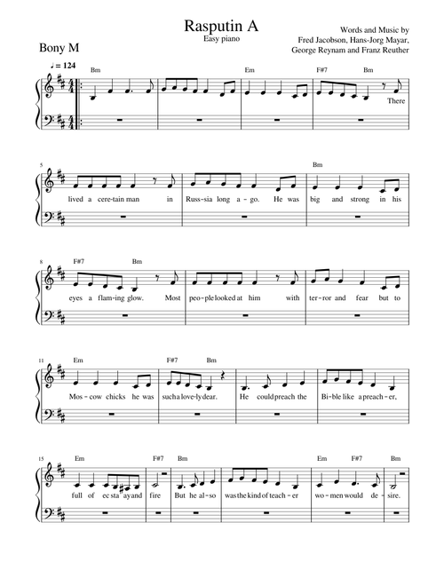 Easy Piano Rasputin