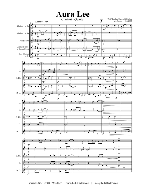 Aura Lee - Love me tender - Elvis - Clarinet Quartet (Arr. Thomas H. Graf) - trad (Woodwind Ensemble)