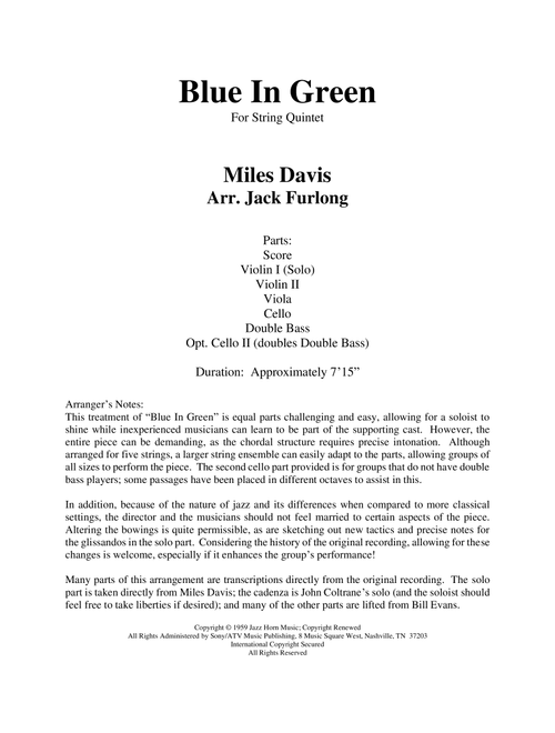 Blue In Green (Arr. Jack Furlong) - Miles Davis (String Ensemble)