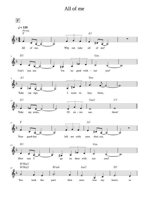 All of me (Jazz standard) in F