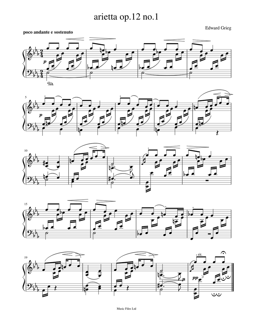 Arietta op 12 no 1 Sheet Music for Piano (Solo) easy | MuseScore.com
