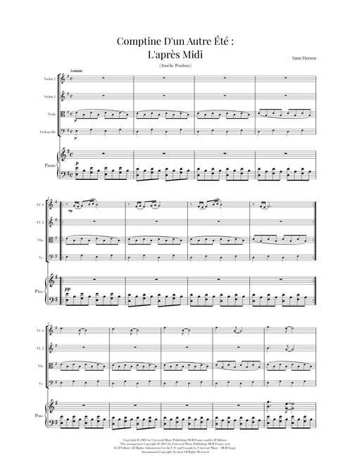 Comptine D'un Autre Été: L'après-midi (Arr. Cadenza Editions) - Yann Tiersen (Small Ensemble)