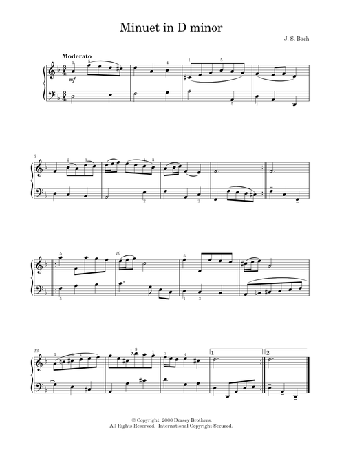 Minuet in D minor - Johann Sebastian Bach (Piano Solo)
