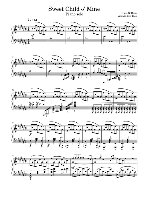 Sweet Child O' Mine - Guns N' Roses (Piano Original Key)