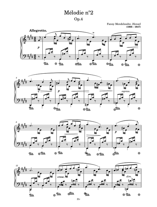 Melodie no.2, Op.4 (Arr. Zellev) - Fanny Mendelssohn (Piano Solo)