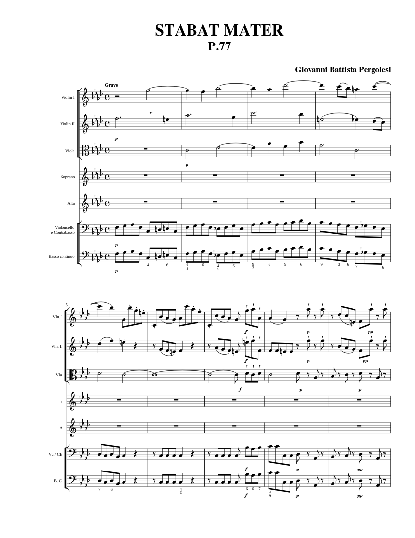 Stabat Mater in F Minor, P.77: Stabat Mater dolorosa, By G. B. Pergolesi Sheet Music for Soprano ...