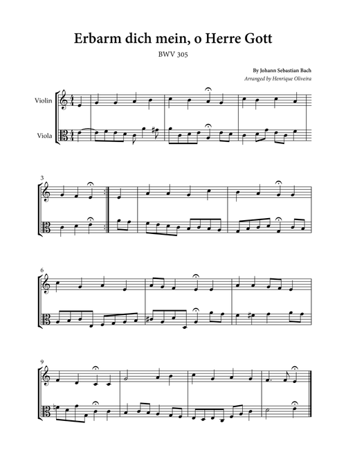 Erbarm dich mein, o Herre Gott (Violin and Viola) - Johann S. Bach (Arr. Henrique Oliveira) - Johann S Bach (Instrumental Duet)