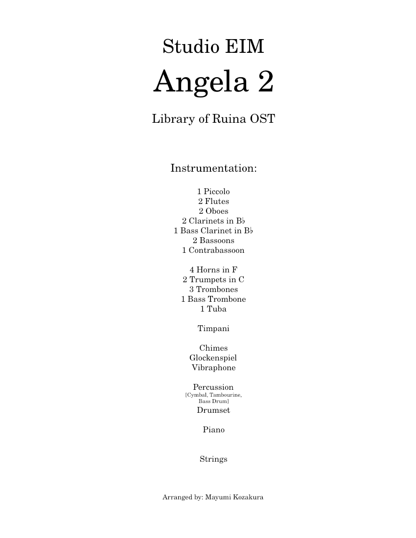 Angela 2 [Library of Ruina] Sheet Music for Piano, Trombone, Tuba ...