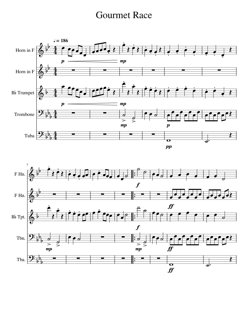 Gourmet Race Sheet music for Trombone, Tuba, Trumpet in b-flat, French ...