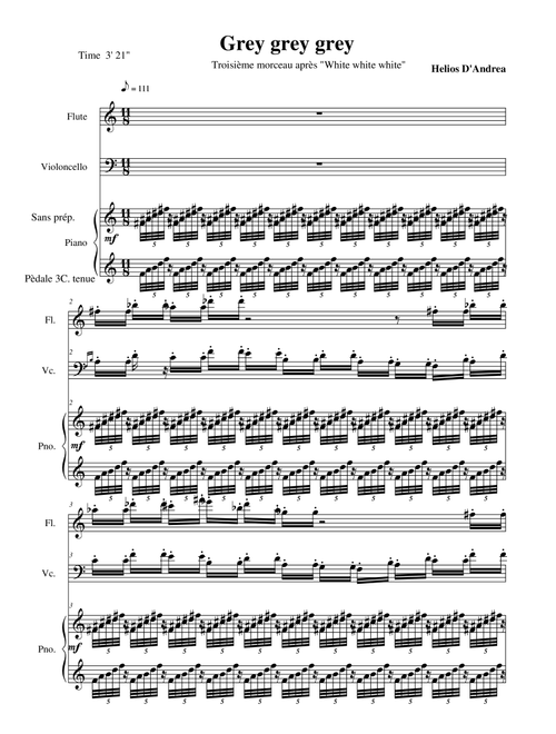 Grey Grey Grey for flute cello and piano from Suite Black White and Grey - Helios D'Andrea (Instrumental Duet and Piano)