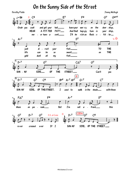 Sunny Side of the Street (Lead sheet with lyrics )