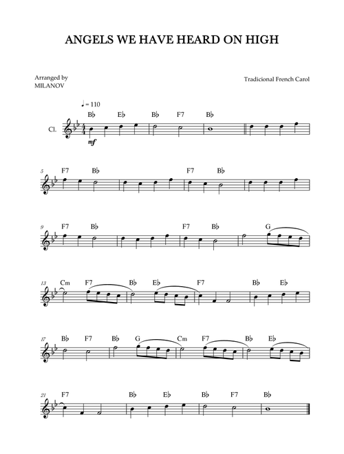 Angels We Have Heard on High | Christmas song | clarinet | easy beginner | Chords (Arr. Milanov) - Tradicional French Carol (Clarinet Solo)
