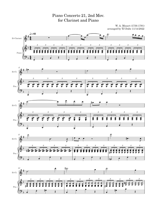 Piano Concerto No. 21, K. 467 2nd movement - Andante – Wolfgang Amadeus Mozart Mozart Piano Concerto No. 21 for Clarinet and Piano