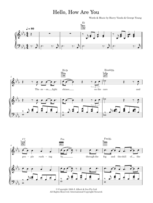 Hello, How Are You - The Easybeats (Piano-Vocal-Guitar (Piano Accompaniment))
