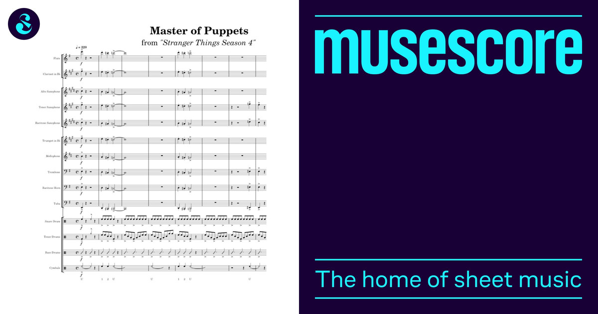 Master of Puppets Sheet Music for Trombone, Tuba, Flute, Saxophone