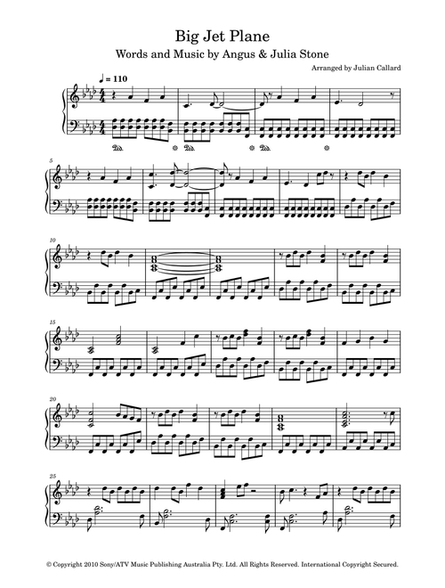 Big Jet Plane (Arr. Julian Callard) - Angus & Julia Stone (Piano Solo)