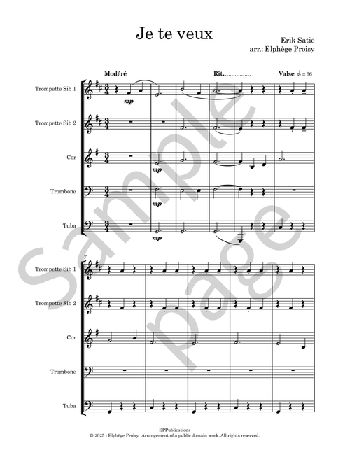 Je te veux (Waltz) – Transcription for Brass Quintet (Arr. Elphège PROISY) - Erik Satie (Brass Ensemble)