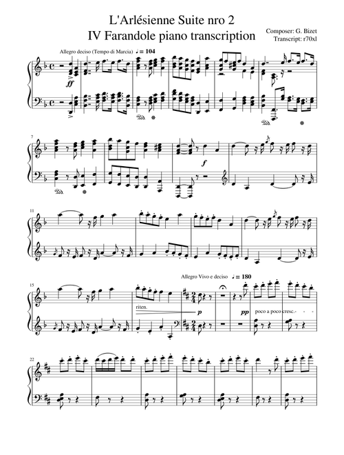Farandole piano transcription