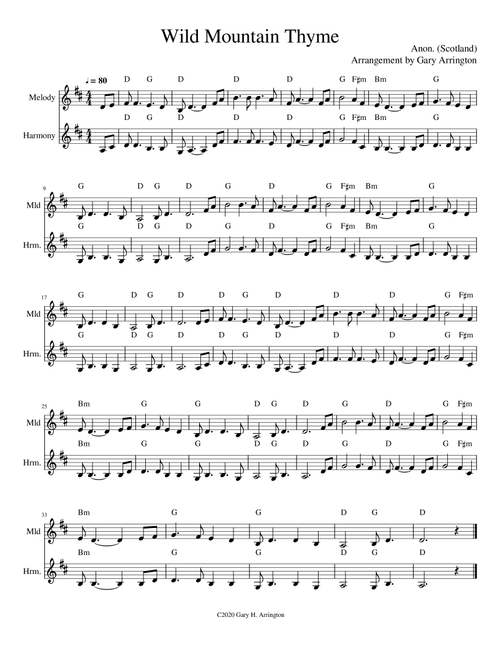 Wild Mountain Thyme (Arr. Gary H. Arrington) (Instrumental Duet)