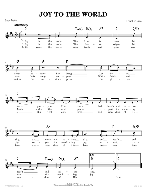 Joy to the World [lead sheet] – Lowell Mason, Isaac Watts