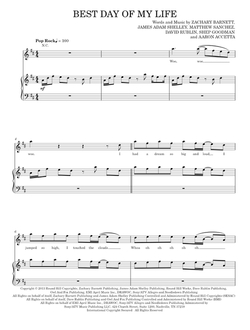 Best day of my life - American Authors (Piano-Vocal-Guitar)