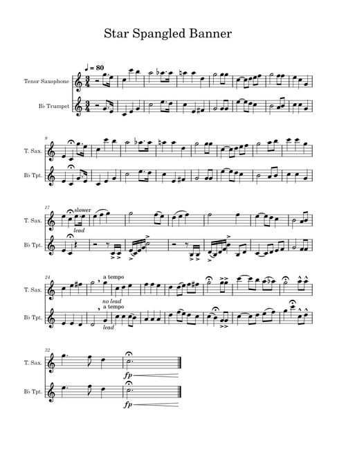 The Star Spangled Banner – Duet for Tenor Sax and Trumpet