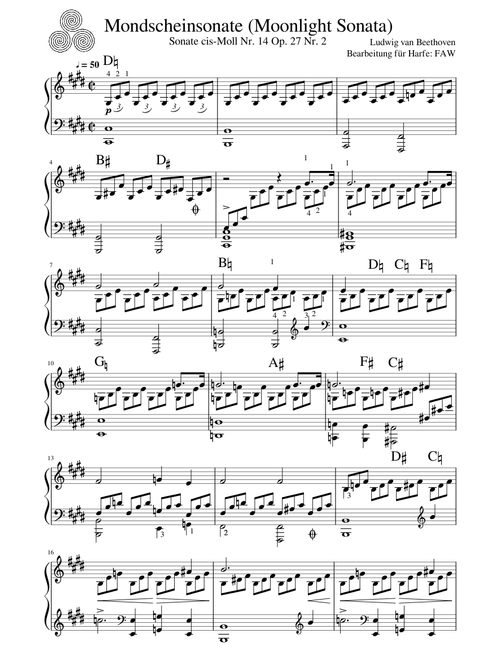 Sonata No 14, op. 27, No.2 First Movement (Moonlight Sonata) - Harp arr. by FAW Solo arr. by FAW