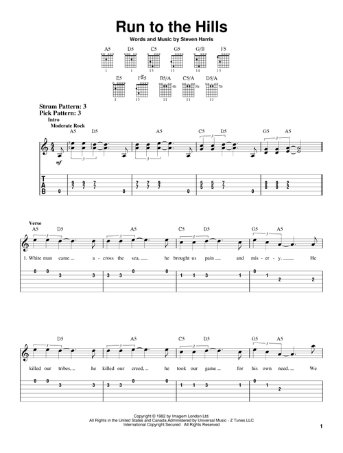 Run To The Hills - Iron Maiden (Easy Guitar with TAB)