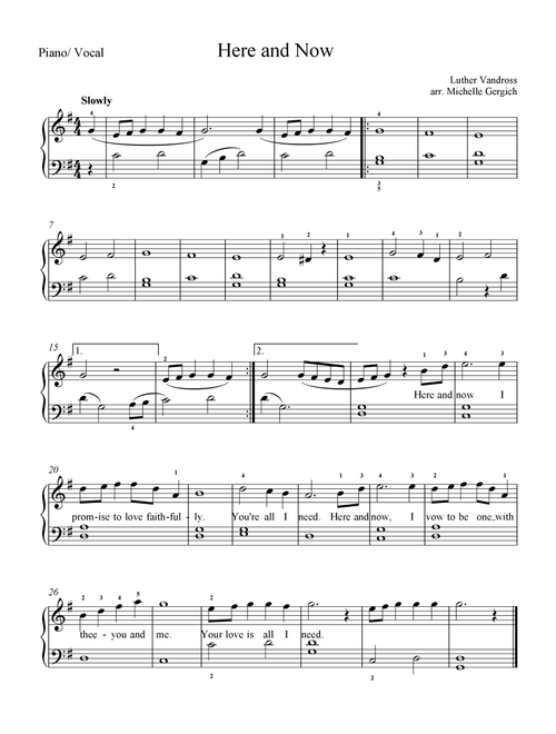 Here And Now (Arr. Michelle Gergich) - Luther Vandross (Piano-Vocal-Guitar)