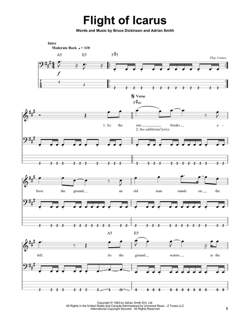 Flight Of Icarus - Iron Maiden (Bass Tab)