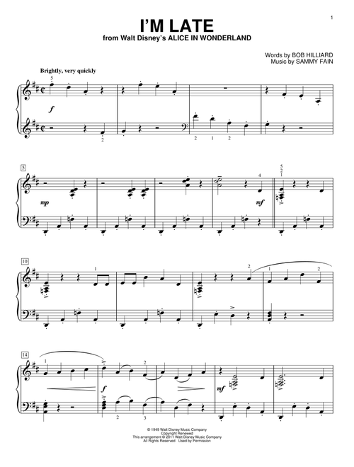 I'm Late (from Alice In Wonderland) - Sammy Fain (Piano Solo)