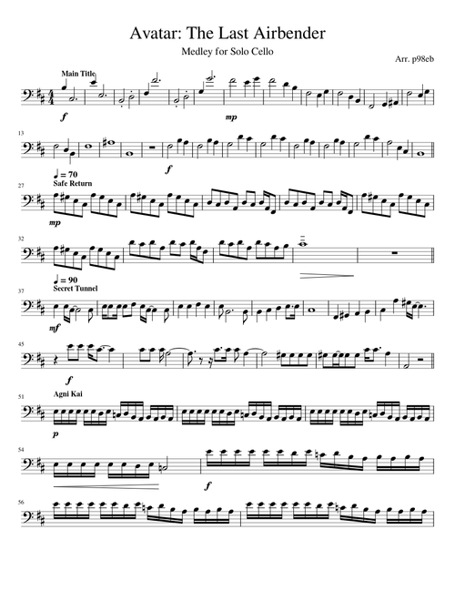 Avatar The Last Airbender Medley for Cello