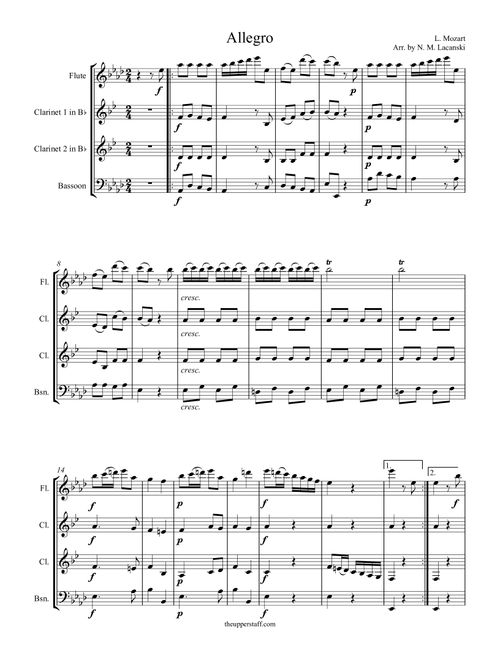 Allegro (Arr. Nick Lacanski) - Mozart, Leopold (Woodwind Ensemble)