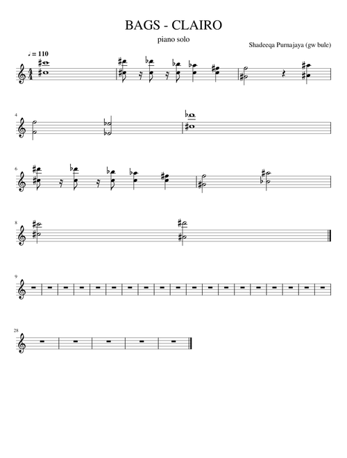 BAGS - CLAIRO piano solo music sheet (based on a remake of the original)