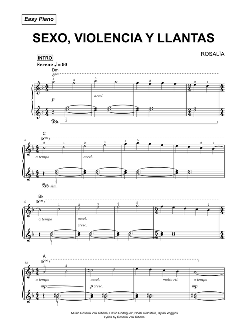Sexo, Violencia y Llantas - ROSALÍA (Easy Piano)