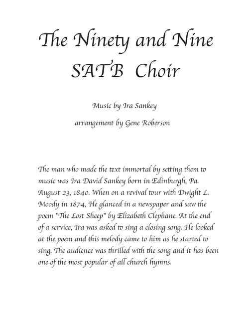 The Ninety and Nine SATB (Arr. Gene Roberson) (Choral, SATB)