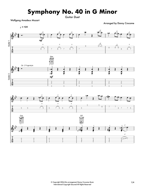 Symphony No. 40 in G Minor (Guitar Duet) (Arr. Danny Crocome) - Wolfgang Amadeus Mozart (Guitar Tab)